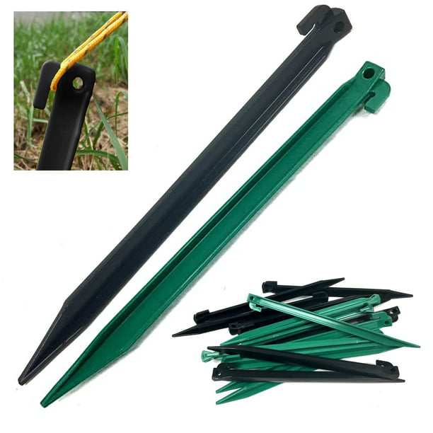 16 Heavy Duty Plastic Tent Nails Pegs, Long Garden Stakes