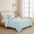 thumbnail image 5 of Quilts Full Size, Thin Aqua Striped Soft Comforter Bedding Set for Bed, Farmhouse Modern Stripes Lightweight Quilted Bedspread with Pillow Cover(2 Pieces) for All Season, 78x90 Inch, 5 of 9
