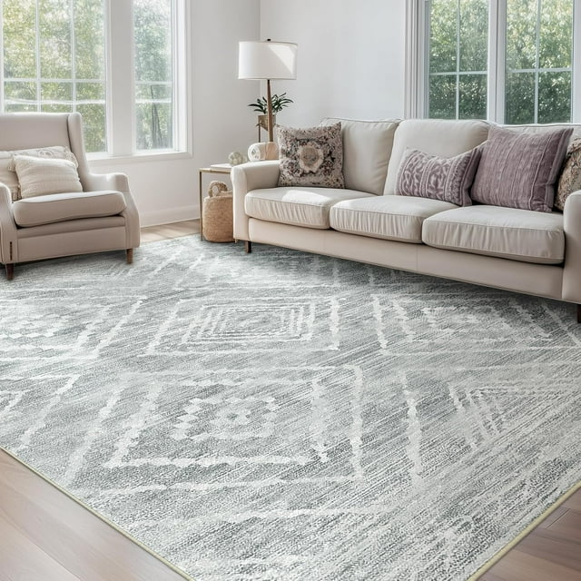 BESTSWEETIE Area Rug 6x9 for Living Room Southwest Washable Rugs Western Aztec Soft Low Pile Non Slip Print Pattern Indoor Carpet for Bedrooms Dining Room, Light Grey