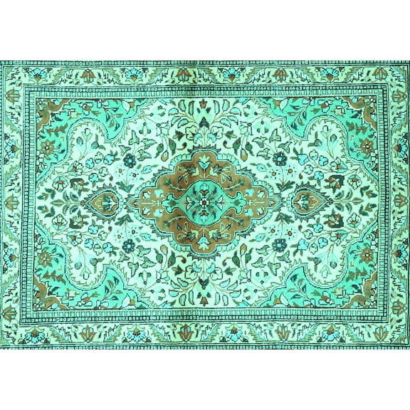 Ahgly Company Machine Washable Indoor Rectangle Persian Turquoise Blue Traditional Area Rugs, 5' x 7'