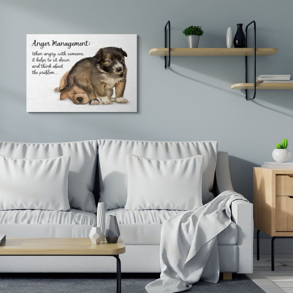 Stupell Industries Anger Management Advice Puppy Dog Humor Phrase Canvas Wall Art Design by Ziwei Li, 30" x 40"