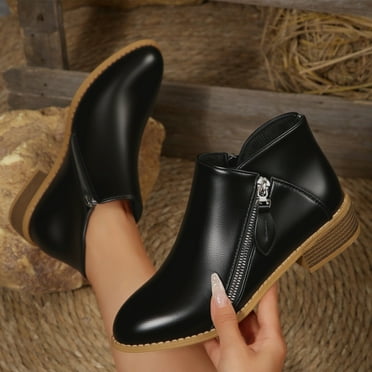 NTACZA Low Heel Boots Women Ankle Business Casual Black Low Heel Side Zip Short Booties Ladies Shoes 36