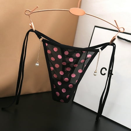 

Miayilima Panties For Women Low Waist Mesh Briefs Solid Color Polka Dot Strap Trong