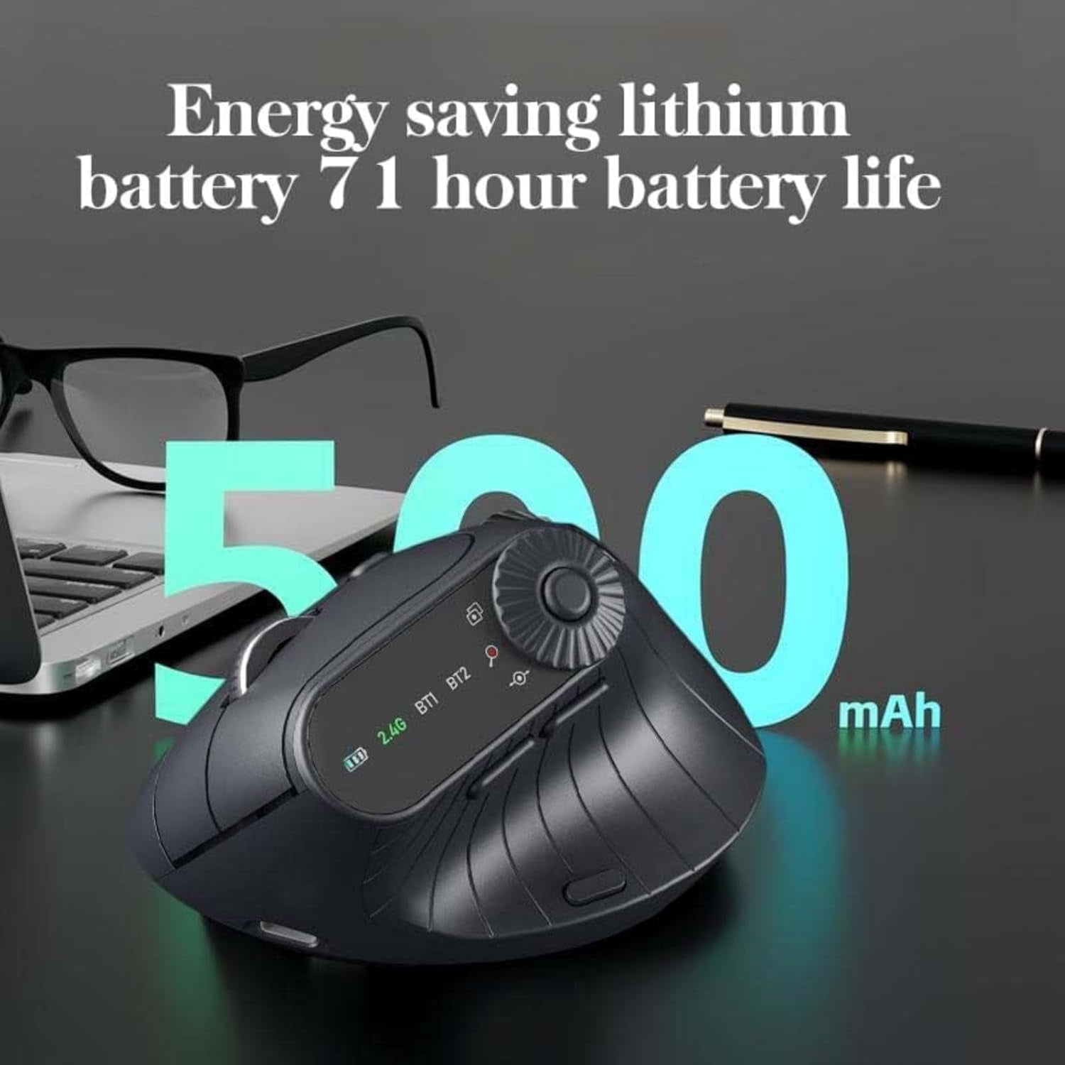 Ergonomic Triple-Connect Wireless Mouse, Vertical Ergonomic Mouse with 4 Adjustable DPI, Bluetooth Rechargeable Wireless Vertical Mouse,Tri-Mode, Screen Display, Multi-Knob, Type-C Charging (Purple)