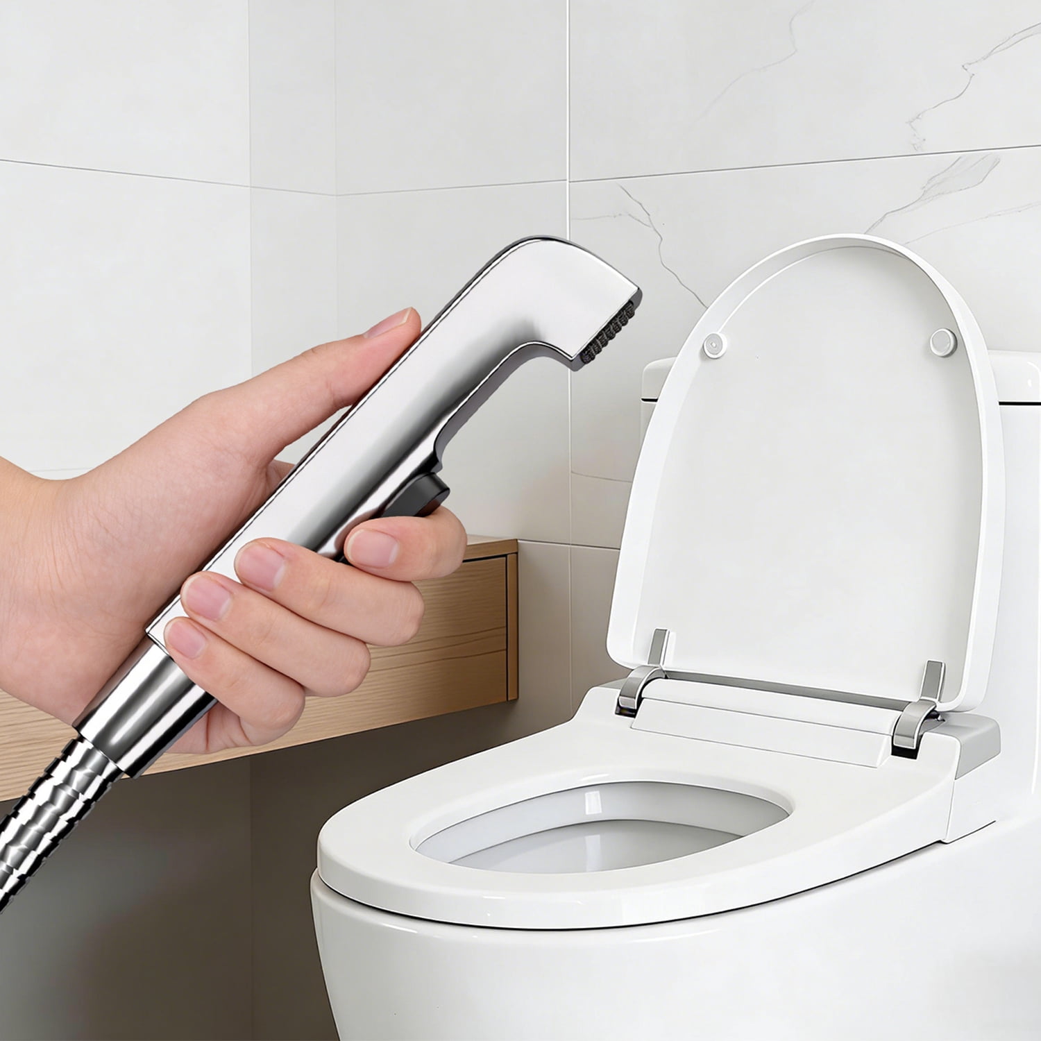Inster Stainless Steel Handheld Bidet Sprayer, Bidet Attachment Silver with T-Valve Shut Off, Adjustable Pressure