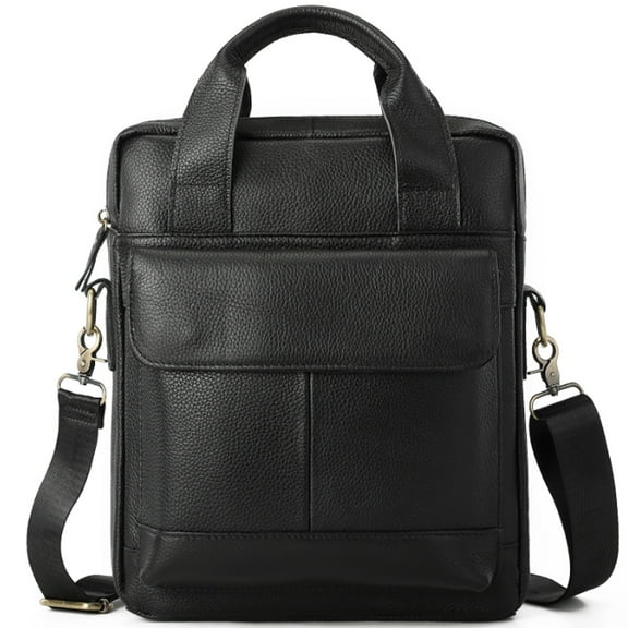 Genuine Leather Shoulder Messenger Bag for Men Adjustable Shoulders Sling Crossbody Bags for Travel Work Business Handbag-Black