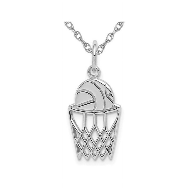 10K White Gold Basketball In Net Pendant Necklace Charm with Chain