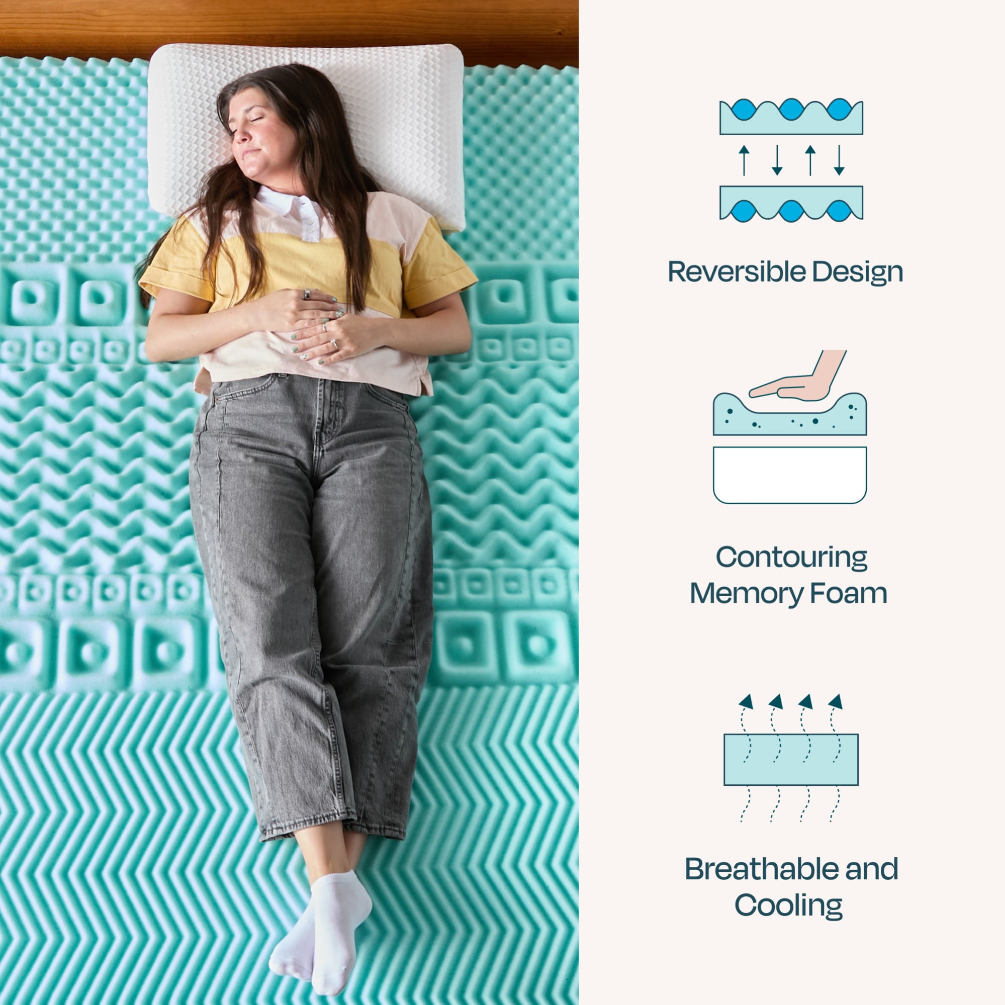 Linenspa 1.5" 7-Zone Cooling Gel and Green Tea Infused Memory Foam Mattress Topper, Queen
