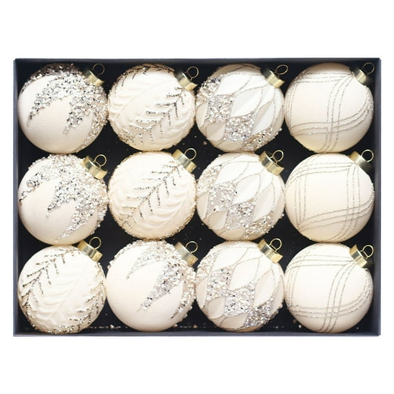 Fwttom Flocked Christmas Ball Ornaments Set of 12 - Large Size Soft Furry Xmas Tree Hanging Balls for Christmas Holiday Party Supplies, 3" White