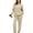Beige, variant on Zynoxe Two Piece Lounge Sets Women Casual Embossed Letter Crew Neck Long Sleeve Tops and Joggers Sweatsuits Solid Color Matching Sets for Daily Wear