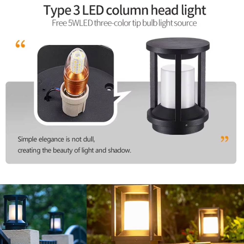 2pcs Lamp Posts ,Black Aluminum Body IP65 Waterproof Outdoor Gate LED Pillar Light E27 Lamp for Villa Courtyard