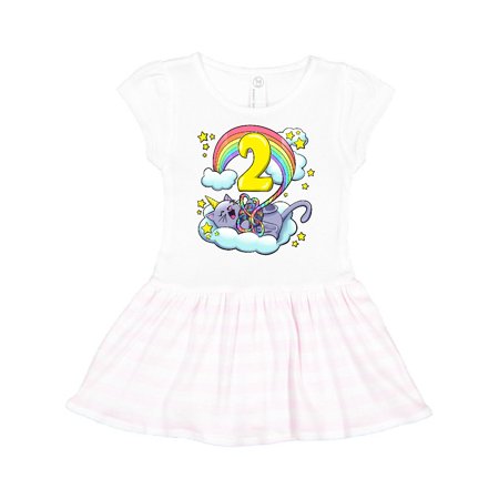 

Inktastic 2nd Birthday Unicorn Cat Rainbow Gift Toddler Girl Dress