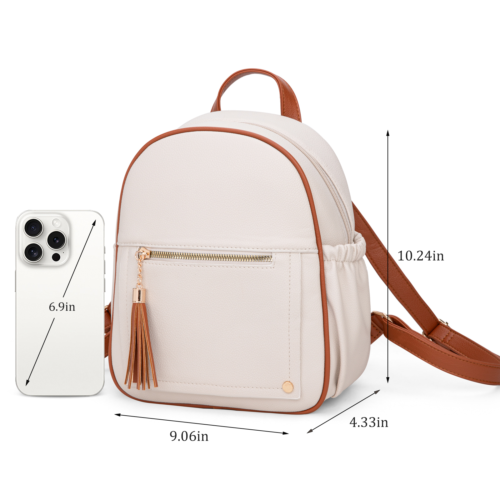 Double zip Square Top Tan and Cream backpack purse Double zip Square Top Tan and Cream backpack purse main image 2