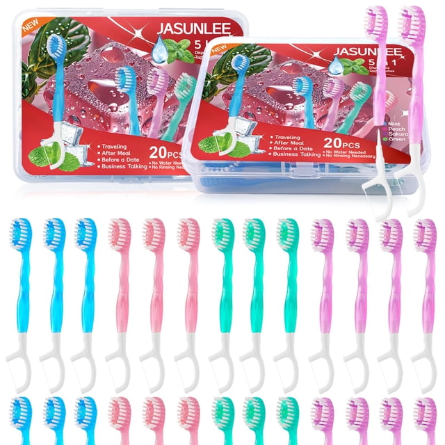 JASUNLEE Paquete de 40 cepillos de dientes mini desechables 5 en 1