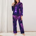 thumbnail image 2 of Yiaed Purple Starry Sky Antelope Print Pajamas Women's Long Sleeve Sleepwear Soft Button Down Loungewear Pjs Lounge Set Nightwear Womens Pajama Pants-Large, 2 of 7