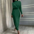 thumbnail image 2 of IROINNID Maxi Dress for Women Solid Color Long Sleeve Waist In Fallow Commuting Long Dress,Green, 2 of 6