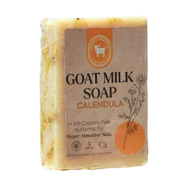Jabón de leche de cabra Honey Sweetie Acres Caléndula - Barra hecha a mano de 5 oz hecha con ingredientes naturales Hidratante y suave Hecho en los EE. UU.