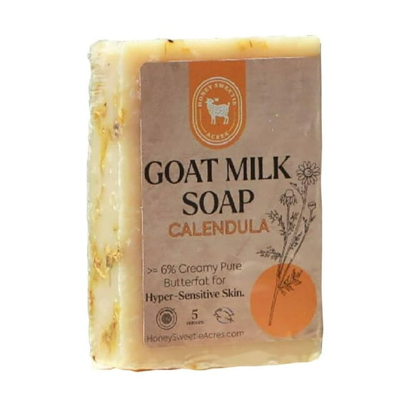 Jabón de leche de cabra Honey Sweetie Acres Caléndula - Barra hecha a mano de 5 oz hecha con ingredientes naturales Hidratante y suave Hecho en los EE. UU.