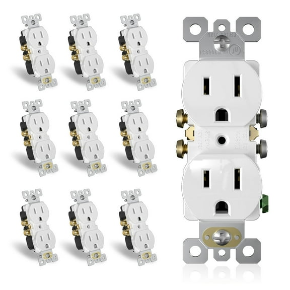 ELEGRP 15 Amp 125V Residential Grade Self Grounding Tamper Resistant Duplex Outlet, without Wall Plate, Matt White (10-Pack)