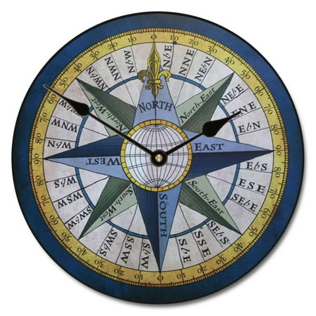 Compass Wall Clock, Available in 8 sizes, Most Sizes Ship 2 - 3 days, Whisper Quiet Non