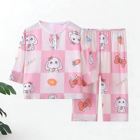 Girls Boys Outfits 2PC Comfy Casual Printed Short Sleeve Button Pullover Top Sets Loungwear Sleepwear Pink 3-4 Years