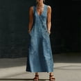 thumbnail image 5 of Ecqkame Summer Dresses for Women V Neck Sleeveless Print Casual Long Dress Flowy Lightweight Vacation Boho Dresses with Pockets Blue S, 5 of 8