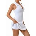 thumbnail image 2 of Womens Zip Front Tennis Dress Collar Racer Back Workout Golf Dresses Build in Shorts with Pockets White XL, 2 of 6