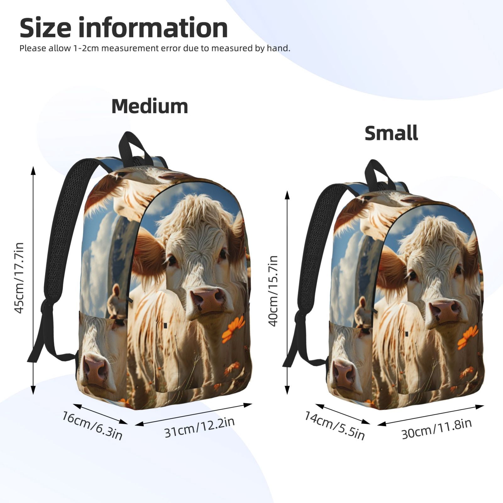 Vsdgher Daisy Meadow Cow Print Canvas Backpack Travel Rucksack Unisex Knapsack 15.7/17.7Inch Laptop Backpack for Work,College -Medium