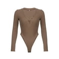 thumbnail image 4 of Liacowi Women Long Sleeve Bodycon Romper Sexy Deep V-Neck Slim Fit Short Jumpsuit Ribbed One Piece Playsuits Bodysuits, 4 of 9