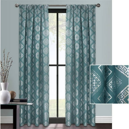 Mainstays Aztec Foil Metallic Window Curtain Panel Walmart Com