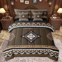 Manfei Tribal Aztec Boy Girl Bedding Comforter Set 7 Pieces,Bohemian Theme Full Bedding Set Lightweight,Hippie Boho Fitted Sheet Flat Sheet,Luxury Bedroom Decor,Reversible