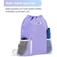 thumbnail image 4 of Sports Drawstring Backpack with Mesh Pockets, Waterproof Gym Bag String Backpack for Men Women, Large Capacity Athletic Sackpack for Travel, Swimming, Cycling(Purple), 4 of 8