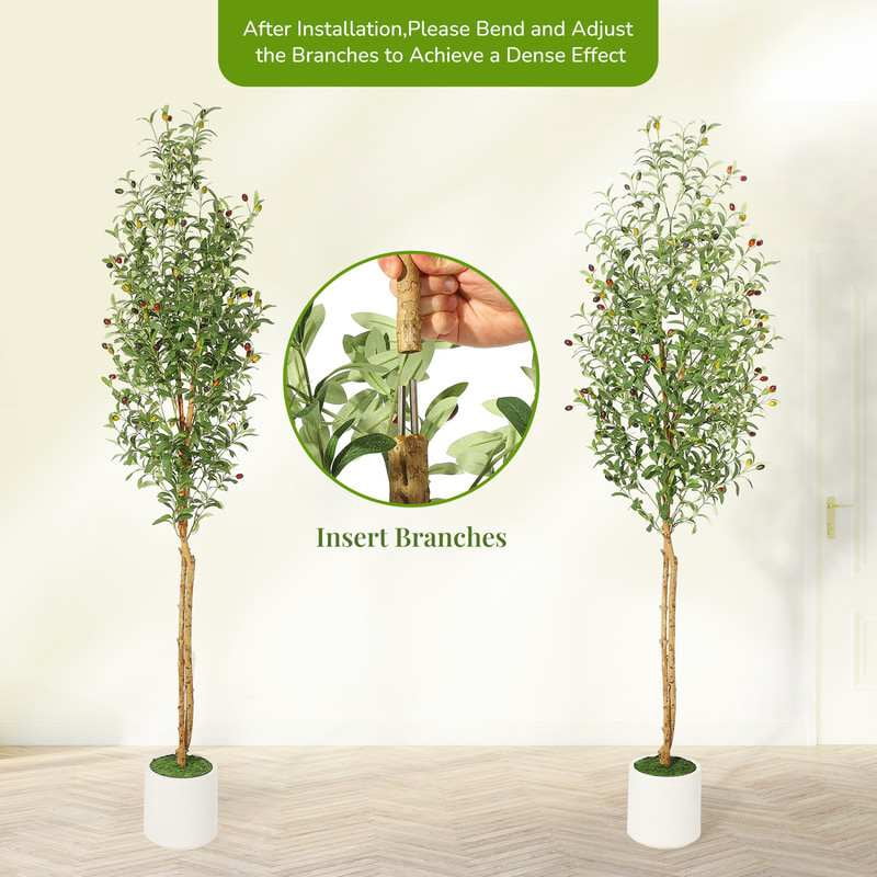 Eastvita 5FT/6FT/7FT Fake Olive Tree w/ Realistic Faux Silk Leaves, White Planter Pot, Natural Wood Trunk, & Green Moss - Great for Home, Office, Garden, & Living Room Decor, Indoor/Outdoor