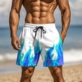 thumbnail image 2 of RYDCOT Men's Casual Faux Suede Flame Graphics Shorts Lightweight Elastic Waist Drawstring Summer Beach Shorts Sky Blue, 2 of 9