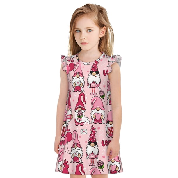 Fotbe Garden Gnomes Vestido de Dormir para Niñas de 3 a 10 Años, Mangas Cortas, Estilo Princesa, Pijama Camisón con Mangas Voladas-XX-Large