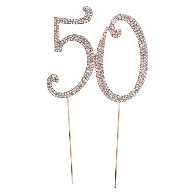 50 Cake Topper para 50th Birthday Party Anniversary Crystal Rhinestones Decorativo Cake Topper para Party Supplies (Gold)