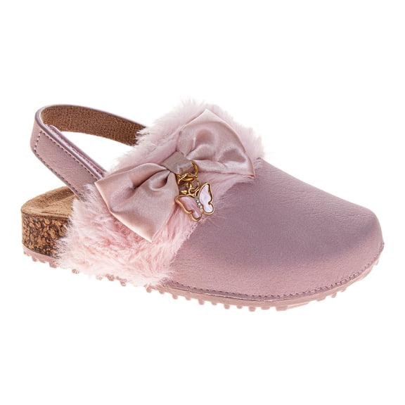 Laura Ashley Slingback Clogs Girls Faux Fur Bow Charm Fashion Shoes with Adjustable Strap (Toddler/Little Kid), Pink, Size: 7