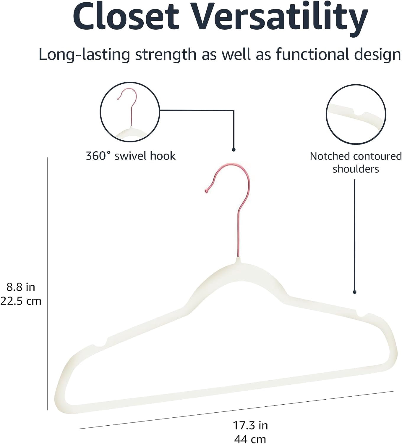 Basics Slim, Velvet, Non-Slip Suit Clothes Hangers, Pack of 50, Black