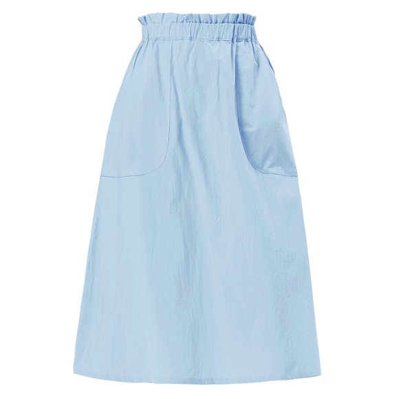 Falda de algodón para mujer INSPIRE CHIC con cintura elástica, falda midi tipo campesina A-line con bolsillos, L azul claro