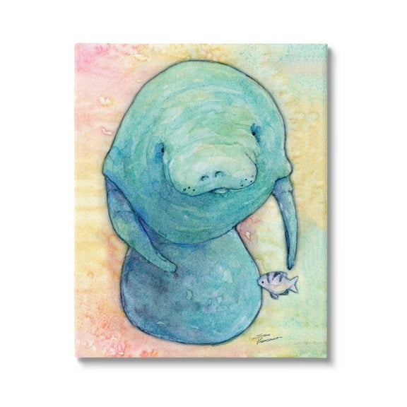 Stupell Industries Aquatic Manatee Among Fish Rainbow Watercolor Detail Painting Gallery Wrapped Canvas Print Wall Art, Design by Steve Vanderbosh