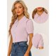 thumbnail image 2 of Top de manga Corta con cuello Peter Pan Allegra K Rosa gris S, 2 of 6