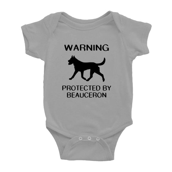 Warning: Protected by A Beauceron Dog Funny Baby Rompers Baby Clothes (Gray,12-18 Months)