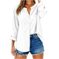 thumbnail image 3 of Hfnxid Womens Button Down Shirts Plus Size Cotton Linen Shirt Roll Up Long Sleeve Tops V Neck Casual Loose Fit Blouses with Pocket, 3 of 6