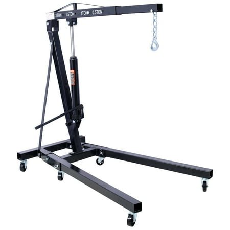 

PNGCNG Heavy Duty 2 Ton Folding Engine Hoist Cherry Picker Shop Crane Lift with 6 Iron Caster Wheels - Black Steel
