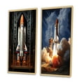 thumbnail image 3 of Designart "Reverent Rocketship I" Rocketship Framed Wall Art Set Of 2 - Coral Transportation Framed Canvas Set For Living Room Decor, 3 of 6