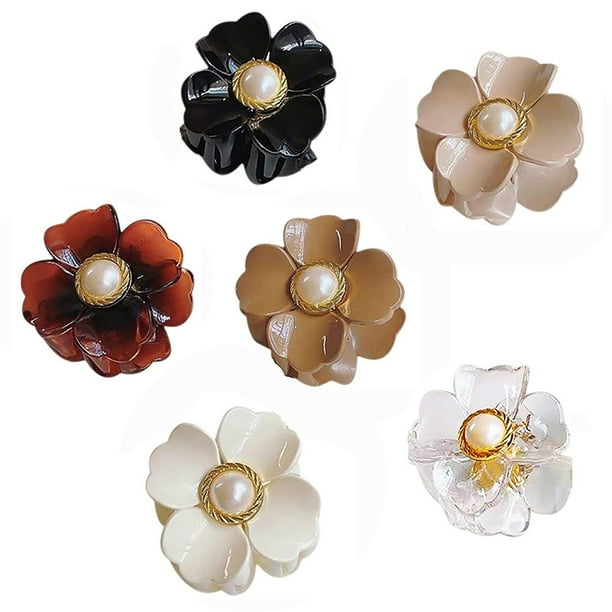 EDHITNR Clearance 6 Small Acrylic Hair Clip Flower Pearl Hair Clip Non
