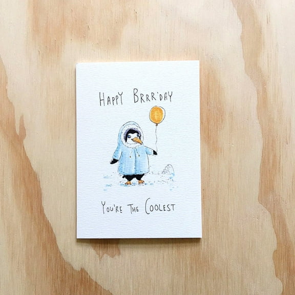 Happy Brrr'day Penguin Birthday Card – Cute Penguin with Balloon Design – Perfect for Winter Birthdays – Blank Inside, Envelope Included