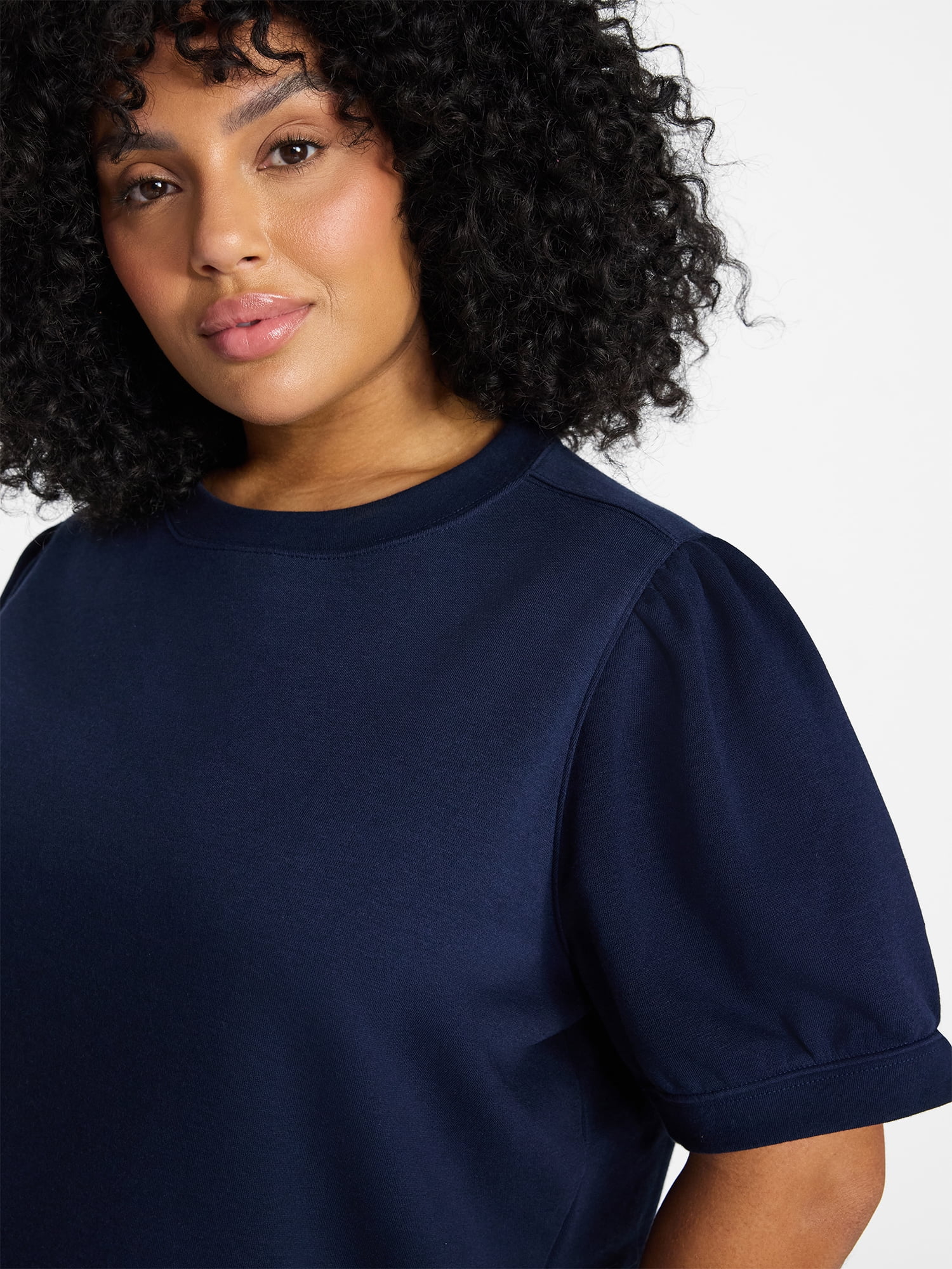 Terra & Sky Women's Plus Size Sweatshirt with Short Puff Sleeves, Size 0X-5X