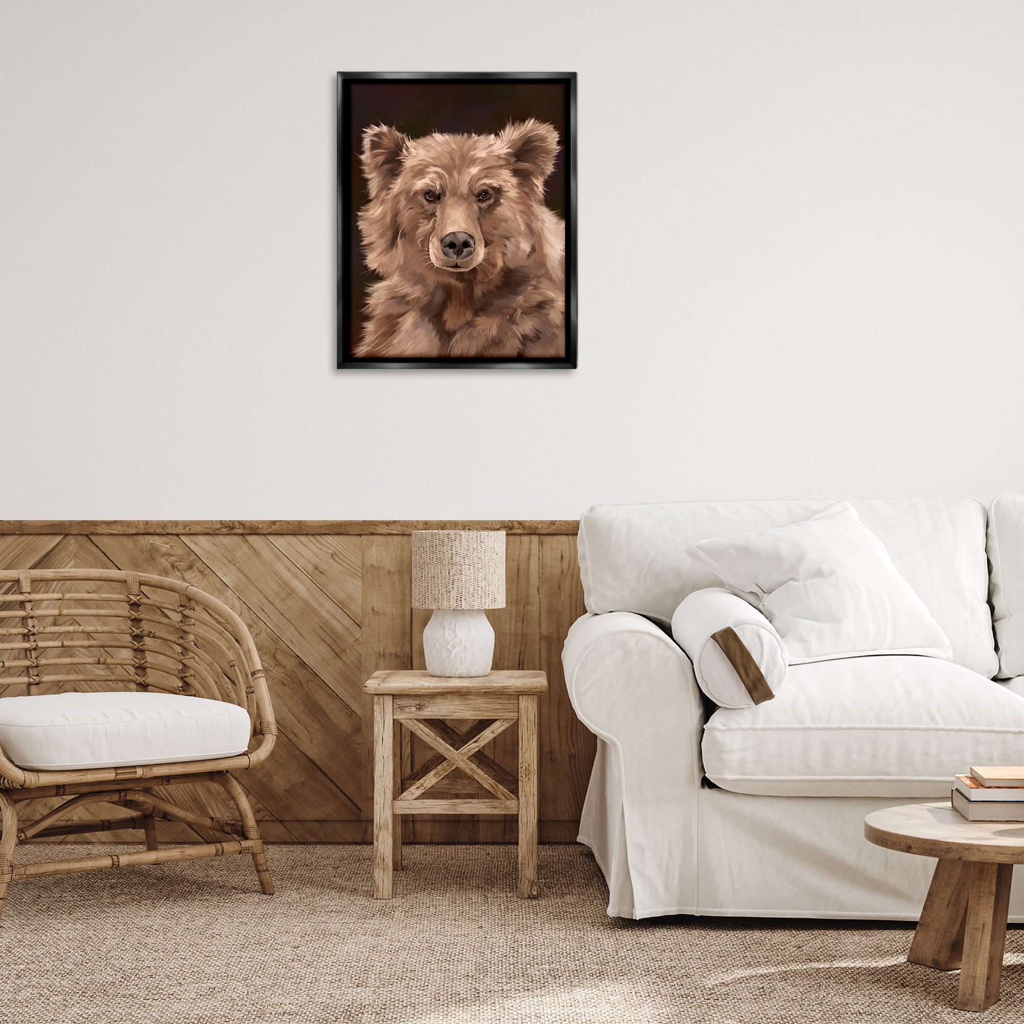 Stupell Industries Fluffy Bear Cub Animals Painting Black Floater Framed Canvas Art Print Wall Art, 25 x 31