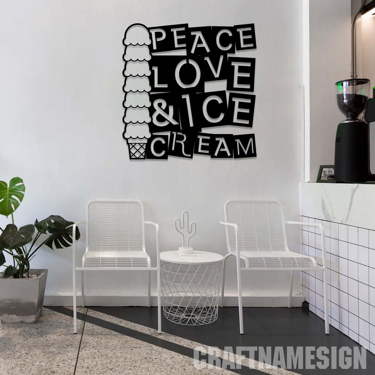 Craftnamesign Ice Cream Shop Metal Wall Art with LED Lights, Ice